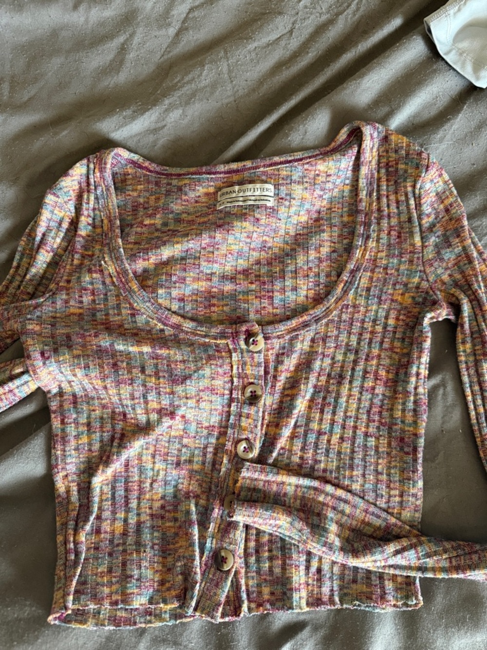 Urban Outfitters Pink, Yellow, Blue Ribbed Button-Up Crop Top